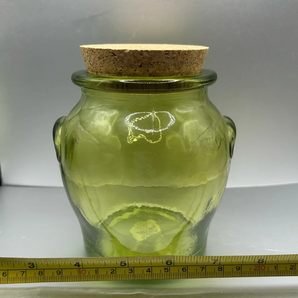 Crate & Barrel Recycled Green Glass Canisters Jar with Cork Stopper